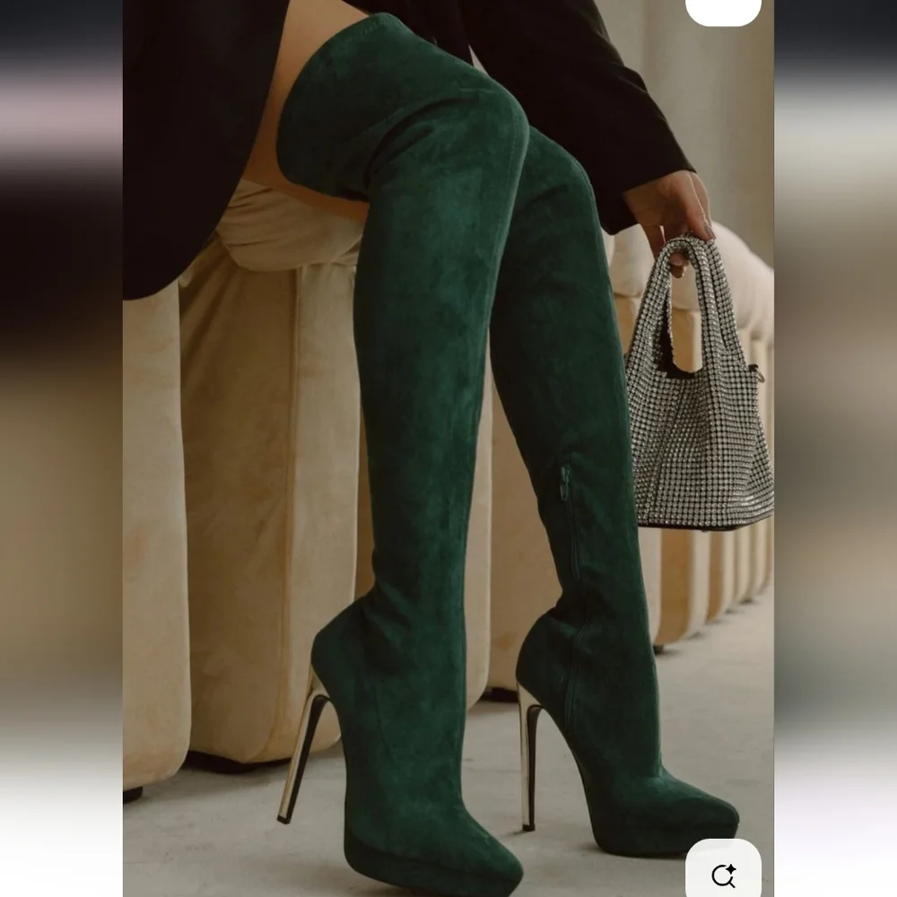 Mason Teal Over-the-Knee Boots with Silver Heel NwT 7